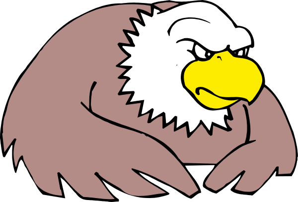 The image shows two cartoon eagles sitting on a branch with their wings spread out behind them against a black background.