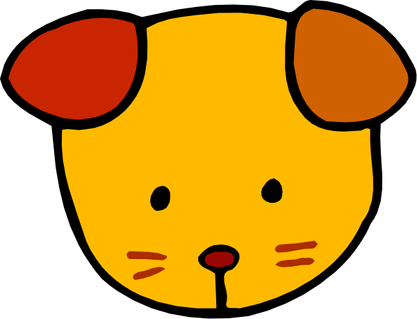 The image shows a cartoon of an orange cat with red ears sitting on top of what appears to be a black surface in front of it is another smaller picture that looks like a dog's face but without any features, just two eyes and nose outline.