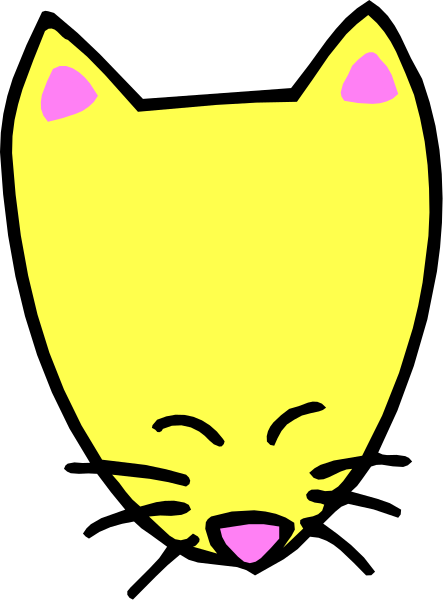 The image shows a cartoon cat with pink ears against a black background.