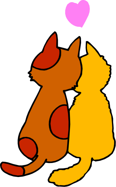 The image shows a cartoon of two cats with hearts around them; there is no text present on this clip-art picture.