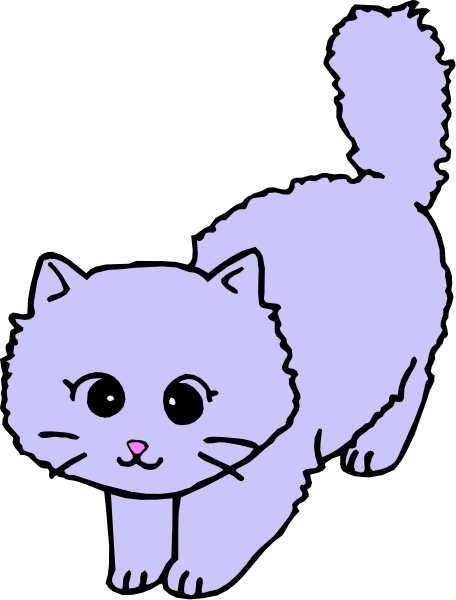 The image shows a cartoon cat with big eyes sitting on its hind legs against a black background.