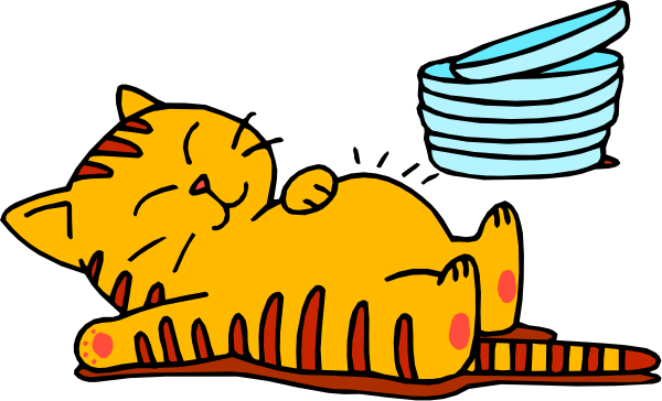 The cartoon depicts a yellow cat lying on its back with an ice cream cone nearby; there's also another smaller image of the same scene in front of it.