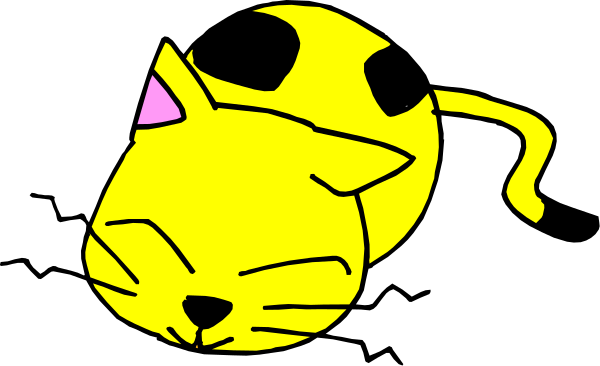 The image shows a cartoon cat with closed eyes lying down on its side next to what appears to be an animal's head peeking out from behind it; there is no text present in this clip-art illustration, and both characters seem relaxed against a plain background.