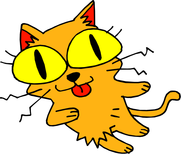 The cartoon depicts a yellow cat with large eyes wearing glasses, sitting on top of an unseen surface while looking to its right side.
