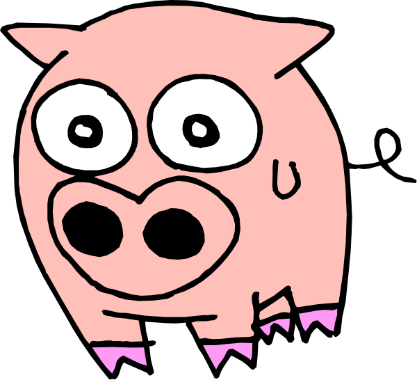 The image shows a cartoon pig with big eyes looking surprised while standing on two legs against a black background.