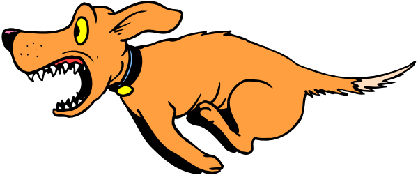 The image shows a cartoon dog with an exaggerated expression of fear running away from what appears to be a monster-like creature in pursuit.