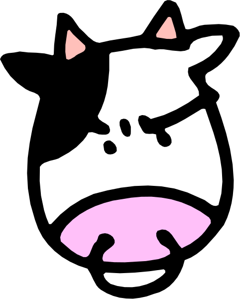 The image shows a cartoon of an animated cow with pink ears inside what appears to be a black frame on a white background.