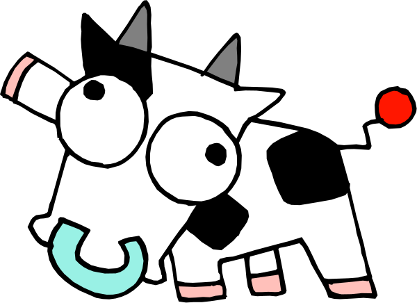 The image shows a cartoon of two cows with exaggerated features; on the left is an adult cow looking at another smaller one that appears to be crying out in distress while holding its head upwards as if it's hurt, set against a dark background.