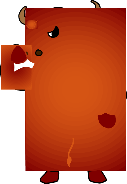 The image shows a cartoon of an angry red bull with horns standing behind what appears to be a door frame that is slightly open in front of it.