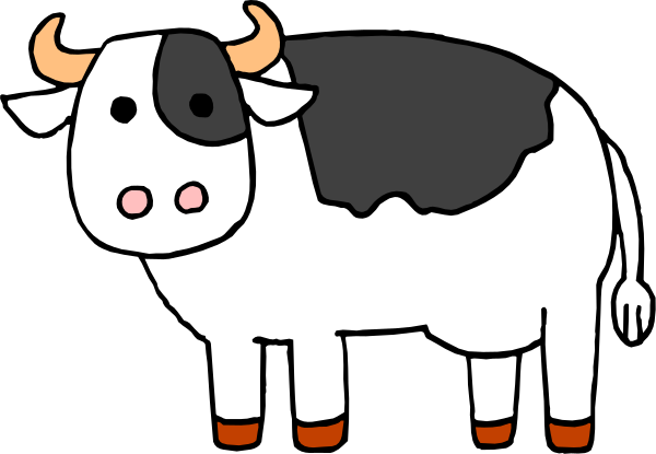 The image shows a cartoon cow standing upright on two legs with red shoes at its feet against a black background.
