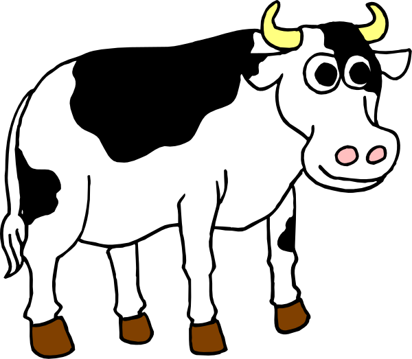 The black and white cartoon shows a cow standing on two legs with its tongue sticking out, positioned between another smaller animal that appears to be an oxen-like creature also depicted in profile view but facing leftward instead of forward as does the larger one.