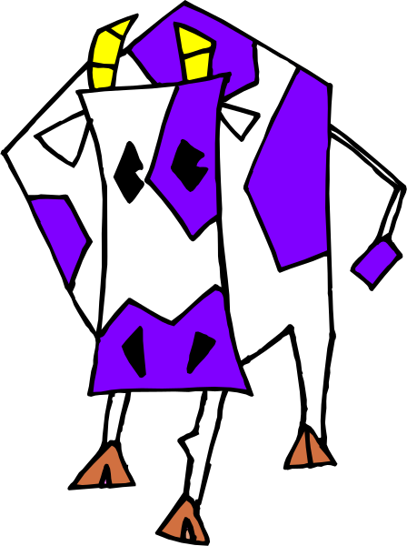 The image shows a cartoon of two cows standing next to each other with purple backgrounds behind them; there is no text present in this clip-art illustration.