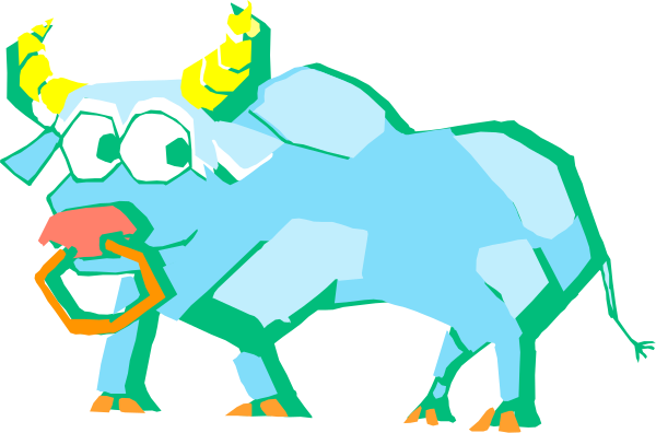 The image shows a cartoon of two blue cows with horns standing next to each other on what appears to be an ice surface; one cow is smiling while looking at another that seems surprised by its expression, and there's no text present in this clip-art style illustration.