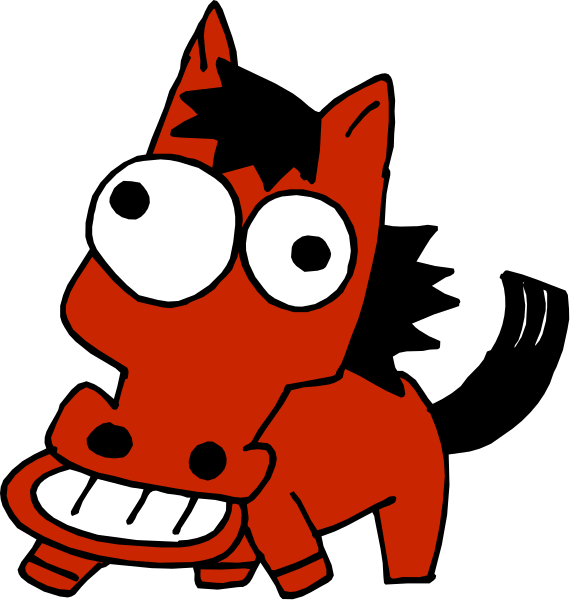 The images show a cartoon horse with an exaggerated facial expression transitioning from looking surprised to being calm over two frames of animation.
