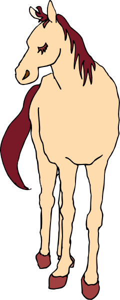 The image shows a cartoon of an animated horse standing upright on its hind legs with red shoes attached to them.