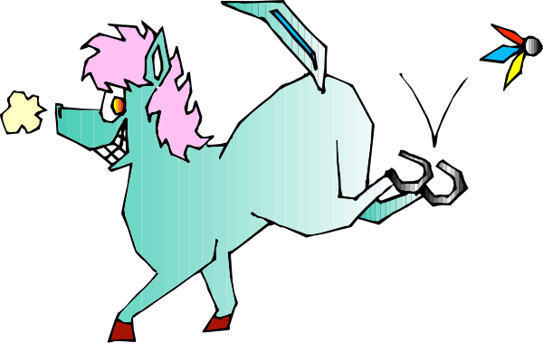 The image shows a cartoon of an animated character riding on top of another animal that appears to be flying through space with stars in the background.