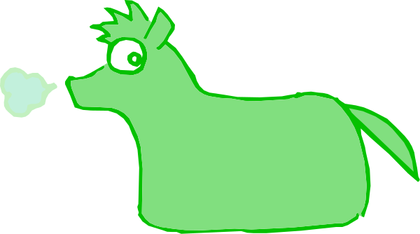 The image shows a green dog with smoke coming out of its mouth against a black background.