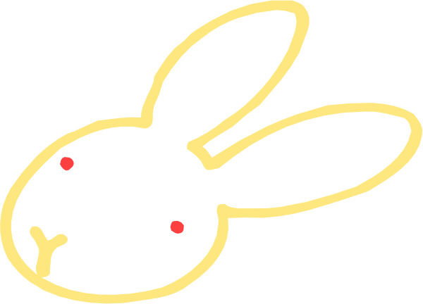 The image shows a cartoon rabbit with red eyes standing on its hind legs next to another smaller bunny that is also sitting up but has no visible features like ears or tail.