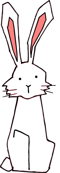 The image shows a cartoon rabbit standing upright with its arms at sides against a black background.