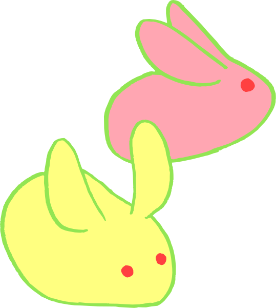 The image shows two cartoon bunnies with pink ears standing next to each other against a black background; there is no text present in this clip-art illustration.