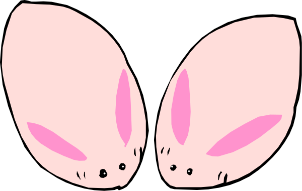 The image shows four pink bunny ears with black eyes against a dark background.