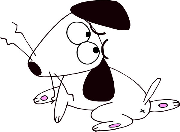 The image shows a cartoon dog lying on its back with an exaggerated expression of surprise or shock, looking upwards towards something off-frame that is causing it to react in this manner.