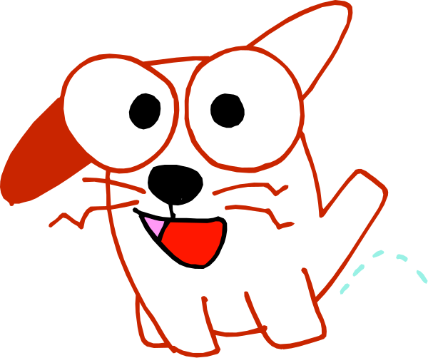 The image shows a cartoon dog with big eyes looking surprised while standing on two legs against a black background.