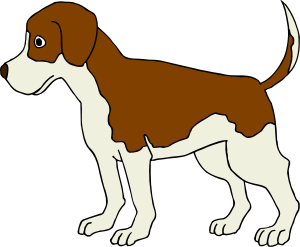 The image shows a cartoon of an animated dog standing upright on its hind legs with front paws raised as if it's waving at something off-camera.