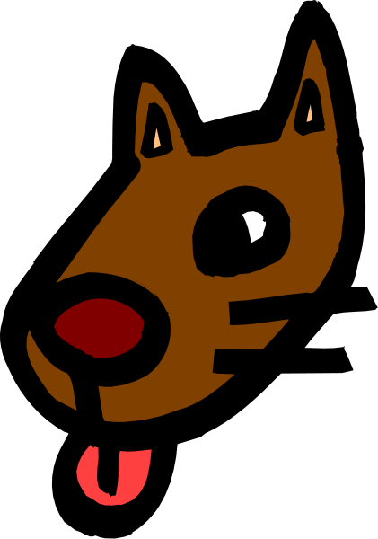 The image shows a cartoon dog with its tongue sticking out from behind what appears to be vertical blinds on an open window frame against a dark background.