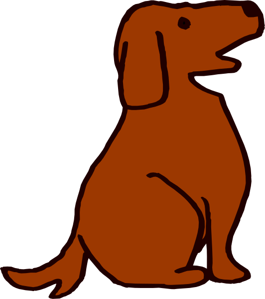 The image shows a cartoon of an orange dog sitting on its hind legs with front paws raised as if it's waving at someone.
