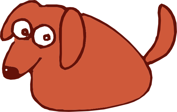 The image shows a red dog with two ears standing on its hind legs next to an orange balloon that has eyes drawn onto it.