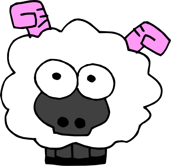 The image shows two cartoon sheep with big eyes looking surprised; each has a pink nose and is wearing glasses on its head.