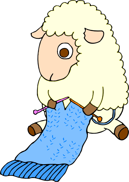 The cartoon shows a sheep with large eyes holding onto an unraveled blue yarn while standing on top of what appears to be a fishing net in front of it.