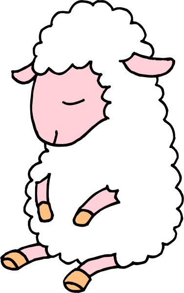 The image shows a cartoon of an animated sheep with its eyes closed sitting on what appears to be grass against a black background.