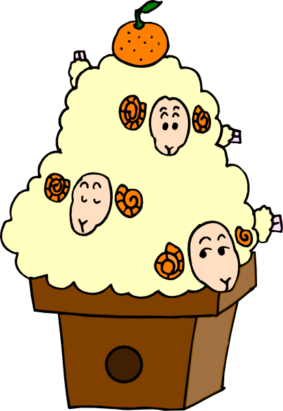 The cartoon depicts a whimsical scene of an ice cream sundae with faces on it placed inside a cupcake holder that is shaped like a flower pot filled with soil and flowers.