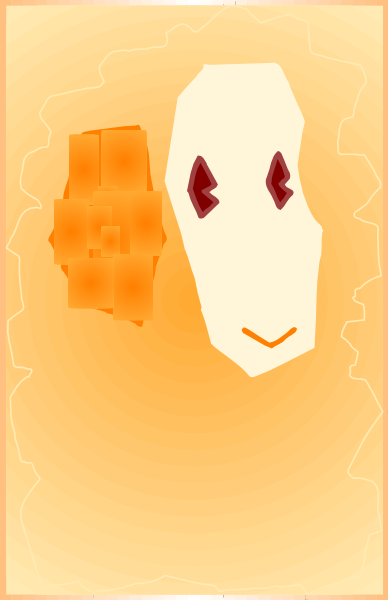 The image shows a cartoon of an orange cat with red eyes peeking out from behind what appears to be a yellow wall on which there is also another smaller picture of a similar-looking cat in front of it, creating an optical illusion effect where one might think that two cats are present due to the perspective.