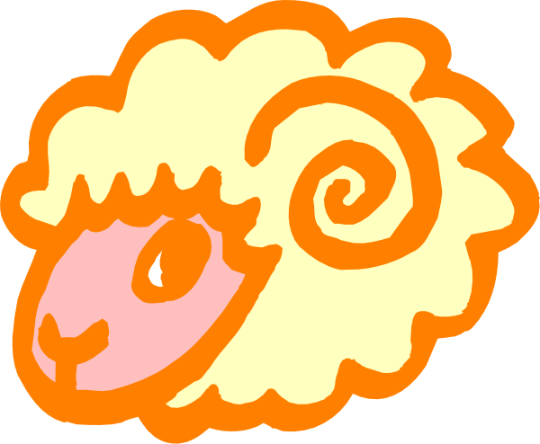 The image shows a cartoon of two sheep: an orange spiral swirl behind them with black lines indicating motion blur; one is larger than the other, both have white faces and ears, pink noses, and woolly bodies in shades of yellow-orange to brownish reds.