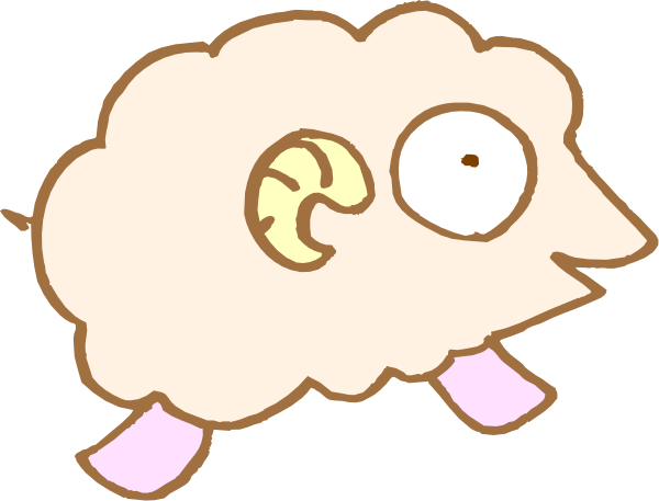 The image shows a cartoon sheep with big eyes looking to its right side of frame.