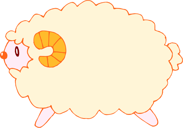 The image shows a cartoon depiction of two sheep standing next to each other with their heads together as if sharing something secretive; one has orange ears while the other is white without any visible features like eyes, nose, etc., and there's no text present in this clip-art style illustration.