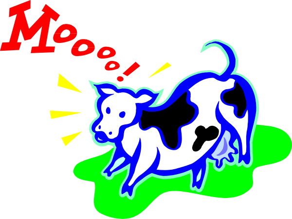 The image shows a cartoon of two cows with speech bubbles; on the left cow is saying "moo," while on the right one says "I love you."