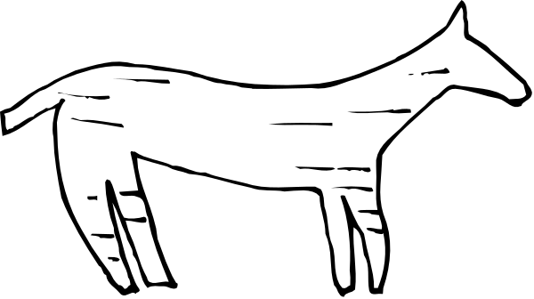 The black and white silhouette of a horse with its head turned to look at something off camera.