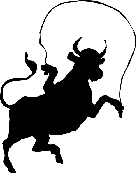The black silhouette of a person with horns on their head against a white background.