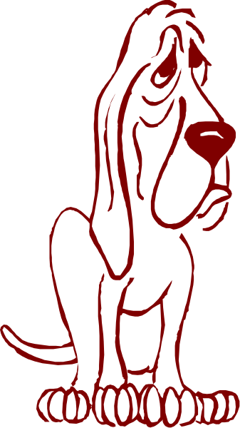 The image shows a cartoon of an animated dog with its tongue out sitting on two legs against a black background.