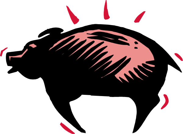 The image shows a black silhouette of an animal with red eyes on its head against a dark background.