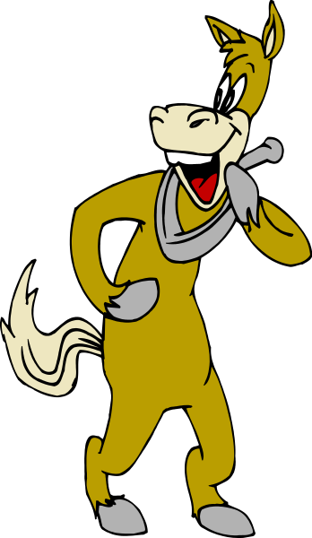 The cartoon shows a horse with its head sticking out of an open door on top of what appears to be a carousel ride at nighttime.