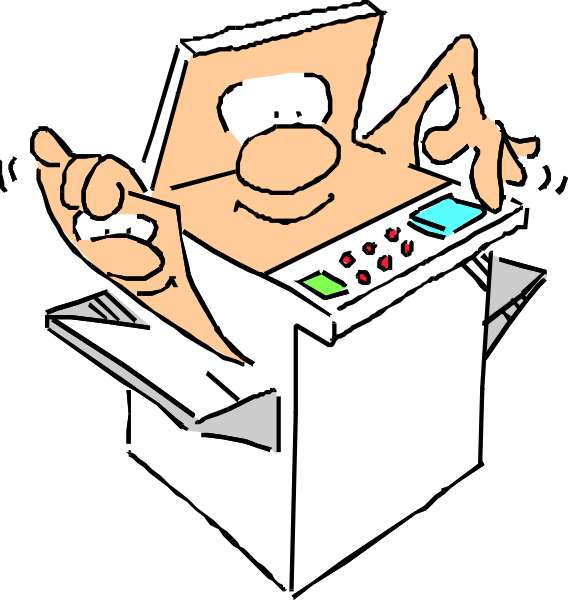 The cartoon shows a character with exaggerated facial features pointing at something on their hand while holding what appears to be an electronic device in front of them against a black background.