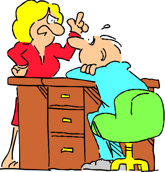 The cartoon shows a man sitting at his desk with an exasperated look on his face as he points to something off-screen while another character stands behind him gesturing towards it; both characters appear frustrated, and there's no text in this image.
