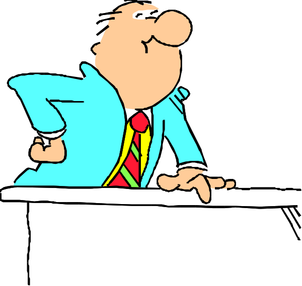 The cartoon shows a man leaning on his hand with an exaggerated posture while another character stands upright behind him; both characters appear to be in conversation against a dark background.