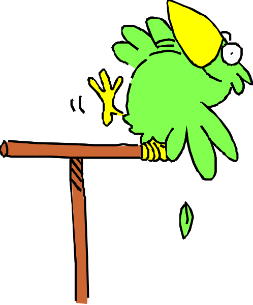 The image shows a colorful parrot perched on top of an object that resembles a barbell weight scale with one foot gripping it while looking to its left side.