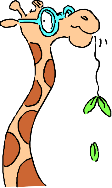 The cartoon shows a giraffe with glasses standing next to an open umbrella on what appears to be a rainy day.
